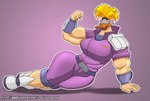 accessory anthro armlet biceps blonde_hair boots clothing eyewear female flexing footwear glasses hair headband muscular purple_clothing shoes solo wide_hips xxsparcoxx disney mighty_ducks tanya_vanderflock anatid anseriform avian bird duck absurd_res hi_res