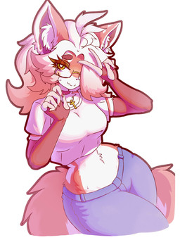 bottomwear clothing collar cross denim denim_bottomwear denim_clothing eyewear female fingernails fur glasses hair hands_up jeans nails pants red_body red_fur shirt shy solo topwear wearing_glasses white_body white_fur white_hair yellow_eyes wentox canid canine fox humanoid mammal hi_res