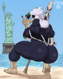 beach big_breasts big_butt breasts butt female machete melee_weapon polearm sculpture sea solo spear statue statue_of_liberty water weapon weapon_on_back hybrid_art accipitrid accipitriform accipitriform_humanoid animal_humanoid avian avian_humanoid bird bird_humanoid eagle eagle_humanoid falcon falconid humanoid 4:5 absurd_res hi_res