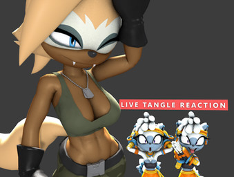 abs anthro breasts brown_body brown_fur cleavage clothed clothing dog_tag_necklace dog_tags duo fangs female fur gloves grey_body grey_fur handwear midriff one_eye_closed solo_focus teeth m0lag idw_publishing live_tucker_reaction sega sonic_the_hedgehog_(comics) sonic_the_hedgehog_(idw) sonic_the_hedgehog_(series) tangle_the_lemur whisper_the_wolf canid canine canis lemur mammal primate strepsirrhine wolf 2025 3d_(artwork) digital_media_(artwork)