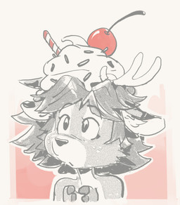 anthro antlers cherry dairy_products drinking_straw food food_on_head fruit hair horn male plant shirtless_male solo sprinkles whipped_cream edtropolis jayrnski_(character) deer mammal hi_res sketch