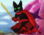 angry anthro black_body black_fur cape clothing digitigrade fur green_eyes katana male melee_weapon red_clothing solo sword weapon neonfragment cartoon_network mao_mao:_heroes_of_pure_heart sheriff_mao_mao_mao domestic_cat felid feline felis mammal hi_res