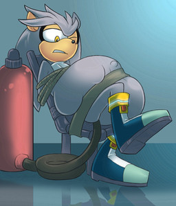 anthro belly big_belly blue_background fur grey_body grey_fur hose hose_inflation inflation male overweight simple_background sitting solo yellow_eyes krystalvix sega sonic_the_hedgehog_(series) silver_the_hedgehog eulipotyphlan hedgehog mammal hi_res