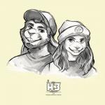 beanie clothing duo female hair hat headgear headwear long_hair looking_at_viewer male smile text youtuber conditional_dnp garnetto h3h3productions ethan_klein hila_klein lagomorph leporid mammal rabbit 1:1 english_text hi_res