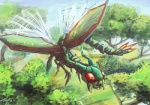 ambiguous_gender arthropod detailed_background english_text feral flygon flying generation_3_pokemon insect insect_wings membrane_(anatomy) membranous_wings nature nintendo outside plant pokemon pokemon_(species) realistic red_eyes ruth-tay signature sky solo spread_wings tail text tree wings wood