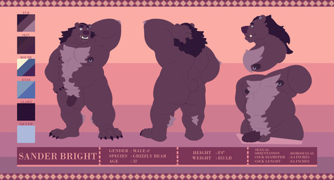 anthro arm_tuft balls belly belly_hair big_belly black_claws black_hair black_penis body_hair brown_balls brown_body brown_fur brown_tail chest_hair claws color_swatch ear_piercing ear_ring elbow_tuft fangs finger_claws front_view fur genitals hair hand_behind_head humanoid_genitalia humanoid_penis male moobs multiple_piercings nipple_piercing nipple_ring nipples nude obese obese_anthro obese_male overweight overweight_anthro overweight_male penis piercing ring_piercing solo standing tail teeth text toe_claws tuft chocolateandmilk bear mammal absurd_res english_text hi_res model_sheet