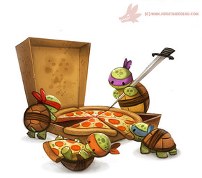 ambiguous_gender black_eyes box container dagger dot_eyes eating feral food green_body green_scales group mask melee_weapon pepperoni pizza pizza_box scales simple_background simple_eyes weapon white_background piper_thibodeau teenage_mutant_ninja_turtles donatello_(tmnt) leonardo_(tmnt) michelangelo_(tmnt) raphael_(tmnt) reptile scalie turtle 2015 digital_media_(artwork) digital_painting_(artwork) painting_(artwork)