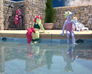 accident accidental_exposure anthro barefoot bikini bikini_bottom bikini_bralette bikini_top black_clothing black_swimwear blonde_hair butt chair clothing colored_edge_bikini colored_edge_swimsuit feet female fur furniture grey_body grey_fur group hair horn looking_down lounge_chair oblivious one-piece_swimsuit outdoor_shower pattern_clothing pattern_swimwear pink_body pink_clothing pink_fur pink_hair pink_swimwear plantigrade poolside red_hair reflection sleeping swimming_pool swimwear swimwear_down two-piece_swimsuit wardrobe_malfunction water wings yellow_body yellow_fur young young_anthro young_female jawolfadultishart friendship_is_magic hasbro my_little_pony mythology apple_bloom_(mlp) derpy_hooves_(mlp) dinky_hooves_(mlp) pinkie_pie_(mlp) earth_pony equid equine horse mammal mythological_creature mythological_equine pegasus pony unicorn 3d_(artwork) 5:4 digital_media_(artwork) hi_res