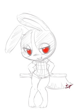 anthro axe blood bodily_fluids female melee_weapon red_eyes solo weapon unknown_artist animal_crossing nintendo dotty_(animal_crossing) domestic_rabbit dutch_rabbit lagomorph leporid mammal oryctolagus rabbit greyscale monochrome partially_colored