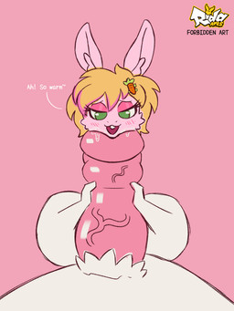 ahegao anthro blonde_hair cock_vore duo female fur genitals green_eyes hair looking_pleasured male male_pred moan penile penis pink_body soft_vore vore white_body white_fur evil_rida milky_rivas lagomorph leporid mammal rabbit 3:4 hi_res