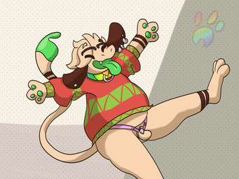 anthro casual_chastity casual_exposure casual_nudity chastity_cage chastity_device clothing flat_chastity_cage male solo sweater topwear speckostardust nintendo pokemon speck_(speckostardust) canid canine canis domestic_dog generation_2_pokemon mammal pokemon_(species) smeargle absurd_res hi_res nonbinary_(lore)