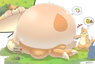 2_tails anthro belly belly_expansion belly_inflation big_belly body_inflation coin duo expansion forced forced_inflation fuel_gauge gesture hand_gesture happy huge_belly immobile inflation liquid_inflation lying male meter money money_bag multi_tail on_back pawpads pointing pointing_at_another pressure_gauge rubber_band signpost smile spiral spiral_eyes tail thought_bubble water_inflation norsu327 nintendo pokemon buizel floatzel generation_4_pokemon pokemon_(species) hi_res signature brother_(lore) brothers_(lore) sibling_(lore)