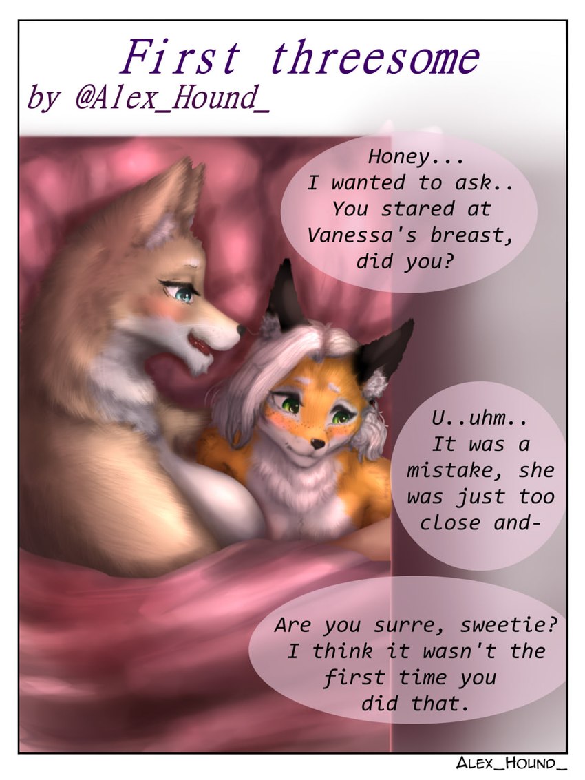 anthro big_breasts breasts dialogue dominant dominant_female duo female femboy male male/female mature_female overweight text alex_hound connor_(alex_hound) eleanor_(alex_hound) canid canine fox mammal 3:4 comic english_text hi_res