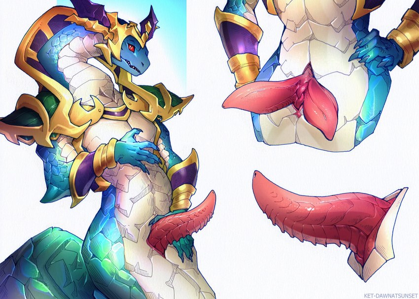 2_penises animal_genitalia animal_penis apode armor genital_slit genitals hemipenes legless male multi_genitalia multi_penis penis serpentine solo tapering_penis ket-dawnatsunset overlord_(series) draconcopode naga scalie 2024 hi_res