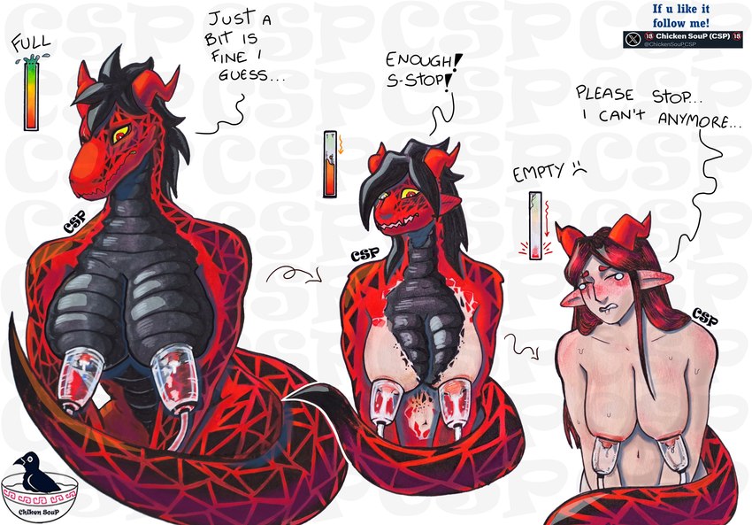 2_horns after_transformation alternate_form alternate_species anthro anthro_to_human anthro_to_humanoid areola areola_outline aroused base_one_layout basic_sequence belly big_breasts big_tail biped black_body black_scales black_underbelly blush blush_lines bodily_fluids bottomless bottomless_female breast_expansion breast_milking breast_size_difference breast_transformation breasts clothed clothing convenient_censorship embarrassed erect_nipples expansion exposed_breasts female female/female female_anthro feral feral_to_anthro feral_to_human feral_to_humanoid floppy_breasts forced forced_transformation front_view glistening glistening_breasts growth hair horn hose humanization humanized humanoid_pointy_ears lactating long_neck looking_down machine milk milking_machine mouth_closed multicolored_body natural_breasts navel nipple_outline nipples non-mammal_breasts nude nude_anthro nude_female pointy_ears questionable_consent red_body red_hair red_horn sagging_breasts scales seductive sharp_teeth shy simple_background sitting slow_transformation solo species_transformation squish submissive submissive_anthro submissive_female sweat sweatdrop tail tail_censorship tail_covering_crotch tears teeth text thick_tail thick_thighs three_frame_image three_frame_sequence throbbing throbbing_nipples tired transformation transformation_by_item transformation_pov transformation_sequence transformation_through_technology vacuum ventral_scales yellow_sclera chicken_soup_(artist) european_mythology mythology margaret_(chicken_soup) margaret_(oc) animal_humanoid dragon elemental_creature elemental_dragon horned_humanoid human humanoid magma_dragon mammal mammal_humanoid mythological_creature mythological_scalie reptile scalie western_dragon 2025 absurd_res colored digital_media_(artwork) english_text hi_res partially_translated traditional_media_(artwork) translation_check translation_request watermark