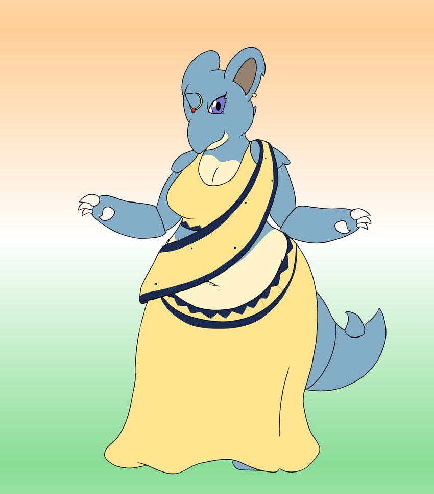 anthro ear_piercing female indian_clothing mature_female navel piercing ring slightly_chubby solo zilikslider nintendo pokemon generation_1_pokemon nidoqueen pokemon_(species) absurd_res hi_res