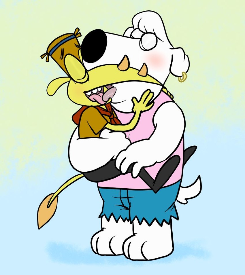 adult_on_young age_difference anthro blush clothed clothing duo ear_piercing ear_ring eyes_closed french_kissing held_up jewelry kissing male male/male piercing ring_piercing young igotdragons camp_lazlo cartoon_network family_guy clam_(camp_lazlo) jasper_(family_guy) bird_dog canid canine canis domestic_dog hunting_dog labrador mammal retriever rhinoceros