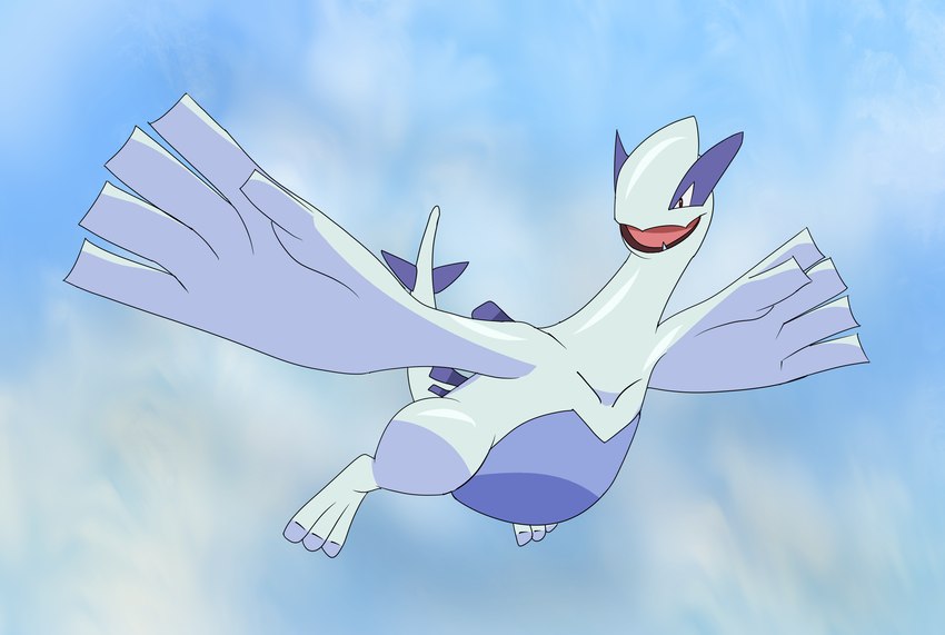 ambiguous_gender big_hands blue_body feral flying happy open_mouth sky smile solo tail tongue white_body anyol nintendo pokemon generation_2_pokemon legendary_pokemon lugia pokemon_(species) absurd_res digital_media_(artwork) hi_res