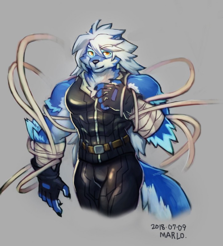 abs anthro belt biceps clothed clothing fingerless_gloves fur gloves hair handwear male muscular muscular_anthro muscular_male pecs solo wolfmalro cheong_hwan canid canine canis mammal wolf 2018 digital_media_(artwork) hi_res