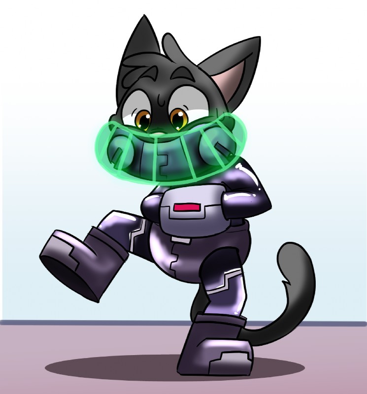 anthro bdsm black_body black_fur bondage bound captured clothed clothing fur glistening male metal simple_background solo panapoliz invader_zim nickelodeon mittens_(panapoliz) domestic_cat felid feline felis mammal 2019 digital_drawing_(artwork) digital_media_(artwork) hi_res