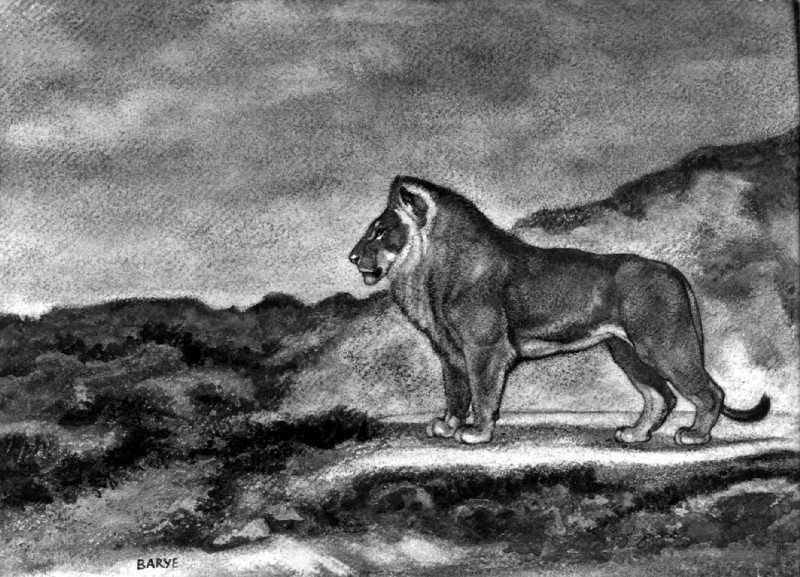 digitigrade feral looking_away male mane nude paws quadruped solo standing antoine-louis_barye license_info public_domain felid lion mammal pantherine 19th_century ancient_art formal_art greyscale monochrome painting_(artwork) traditional_media_(artwork) watercolor_(artwork)