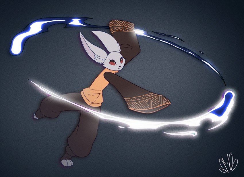 anthro elemental_manipulation fire fire_manipulation glistening glistening_eyes magic_user male pose power_pose solo spirits bmbrice del_the_spirit_bunny