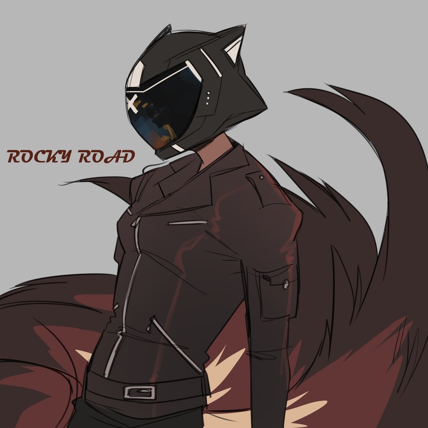 armor clothing dark_body dark_skin female grey_background headgear helmet jacket leather leather_clothing leather_jacket leather_topwear motorcycle_helmet multi_tail obscured_face simple_background solo tail topwear zipper glacierclear foxtrot_(glacierclear) rocky_road_(glacierclear) animal_humanoid canid canid_humanoid canine canine_humanoid fox_humanoid humanoid mammal mammal_humanoid 1:1 2022 absurd_res digital_media_(artwork) hi_res