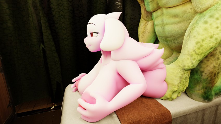 alternate_universe anthro big_breasts big_butt big_nipples breasts butt duo female from_behind_position holding_butt male male/female nipples sex surprise thick_thighs deerbone_(artist) under(her)tail undertale undertale_(series) toriel tutori humanoid orc 16:9 3d_(artwork) digital_media_(artwork) hi_res widescreen