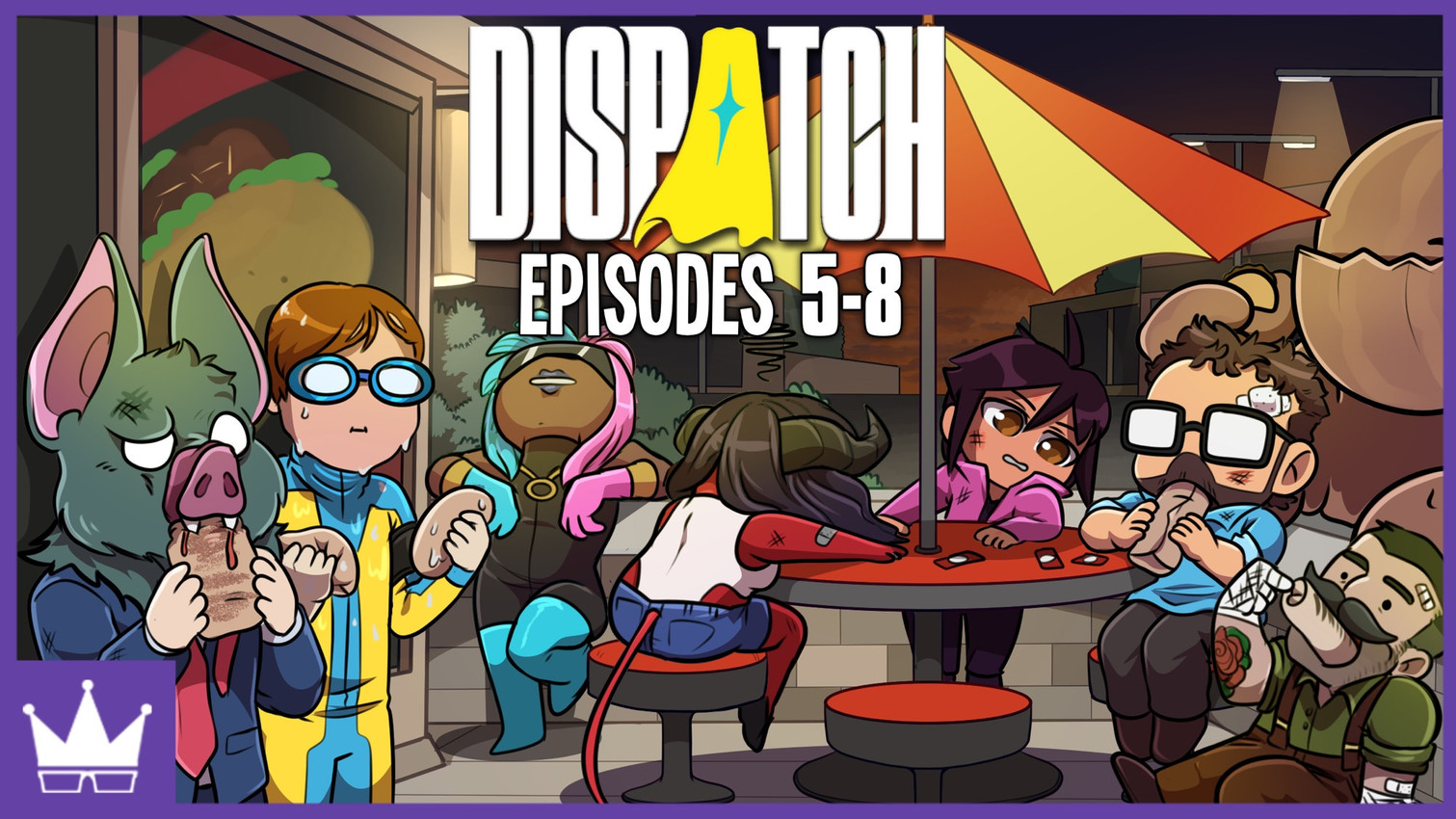 5_fingers anthro arm_tattoo band-aid band-aid_on_arm bandage bandage_on_face beard bent_legs black_bodysuit black_bottomwear black_clothing black_eyes black_eyewear black_footwear black_glasses black_hair black_horn black_pants black_shoes black_skinsuit blue_bottomwear blue_clothing blue_gloves blue_hair blue_handwear blue_knee_boots blue_shirt blue_shorts blue_suit blue_topwear bodysuit border bottomwear breasts brick_wall brown_beard brown_body brown_bottomwear brown_clothing brown_eyes brown_facial_hair brown_hair brown_pants brown_skin city clothed clothed_anthro clothed_female clothed_human clothed_humanoid clothed_male clothing condiment_packet confusion cosplay dot_eyes eating eating_burrito eating_food eyewear facial_hair fangs female female_human female_humanoid fingers footwear fully_clothed fully_clothed_female fully_clothed_human fully_clothed_humanoid fully_clothed_male furniture glasses gloves goggles green_dress_shirt grey_lips grey_wall group hair handwear holding_burrito horn jacket larger_humanoid larger_male leaning_on_wall leotard light lips logo looking_at_another male male_anthro male_human multicolored_hair necktie night noseless outside pants parasol pink_clothing pink_gloves pink_hair pink_handwear pink_inner_ear pink_jacket pink_topwear plant pockets purple_border red_necktie red_tail restaurant rolled_up_sleeves shirt short_hair shorts shrub simple_eyes sitting sitting_on_ground sitting_on_stool size_difference skinsuit smaller_anthro smaller_female smaller_human smaller_humanoid smaller_male standing suit superhero suspenders swimming_goggles table tail tan_body tan_skin tattoo teeth tight_clothing title topwear two_tone_hair wall_(structure) wet_face white_clothing white_leotard wounded yellow_bodysuit yellow_clothing yellow_skinsuit youtube_thumbnail gaelfox dispatch jewish_mythology mythology real_world golem_(dispatch) invisigal_(dispatch) malevola_gibb prism_(dispatch) punch_up_(dispatch) ray_narvaez_jr. robert_robertson_(dispatch) sonar_(dispatch) waterboy_(dispatch) bat demon horned_humanoid human humanoid mammal mythological_creature mythological_golem tailed_humanoid 16:9 2025 colored digital_drawing_(artwork) digital_media_(artwork) english_description hi_res lighting shaded widescreen