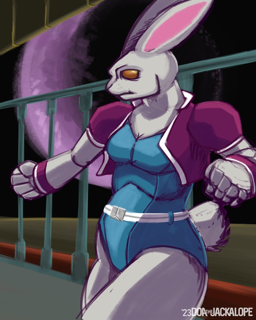 biped bodysuit clothing cropped_jacket female fur jacket leotard moon night purple_clothing purple_cropped_jacket purple_jacket purple_topwear skinsuit solo tight_clothing topwear white_body white_fur doathejackalope bloody_roar konami alice_the_rabbit lagomorph leporid mammal rabbit werecreature werelagomorph wererabbit 4:5 hi_res