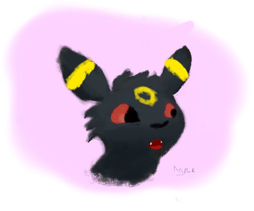 ambiguous_gender black_body feral fluffy_head looking_aside magenta_background open_mouth solo snakesincircles nintendo pokemon eeveelution generation_2_pokemon pokemon_(species) umbreon digital_media_(artwork) headshot_portrait icon pastel_theme portrait shaded watermark