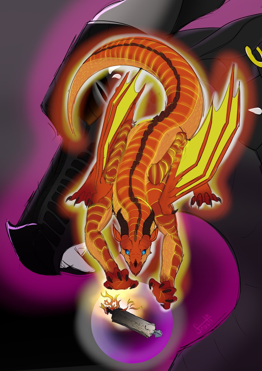 black_body black_scales looming_over orange_body orange_scales reaching_for_object scales frostidragon mythology wings_of_fire darkstalker_(wof) peril_(wof) dragon hybrid icewing_(wof) mythological_creature mythological_scalie nightwing_(wof) scalie skywing_(wof) absurd_res hi_res wallpaper