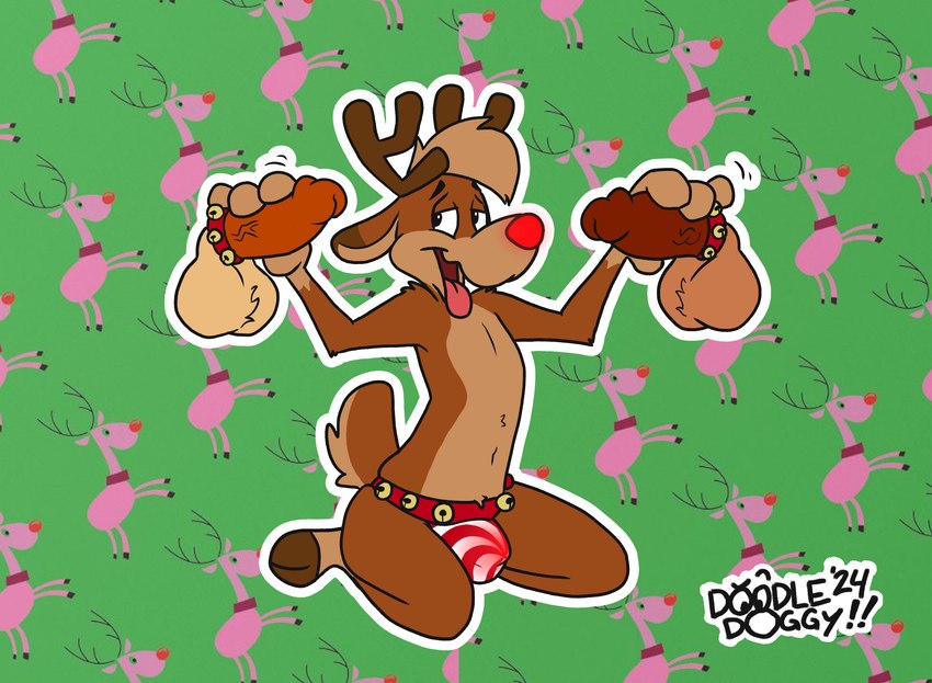 clothed clothing disembodied_penis genitals glowing group group_sex handjob horn jockstrap jockstrap_only kneeling male penile penis pose red_nose sex threesome tongue tongue_out topless trio underwear underwear_only doodledoggy rudolph_the_red-nosed_reindeer deer mammal new_world_deer reindeer hi_res pinup