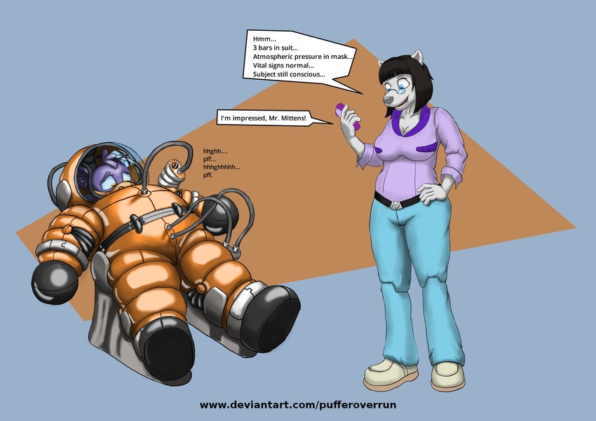 anthro asphyxiation bdsm bondage bondage_gear bound breath_play diving_helmet diving_suit dominant dominant_female female long_term male male/female pressure pressure_suit text pufferoverrun mittens_(panapoliz) english_text hi_res url