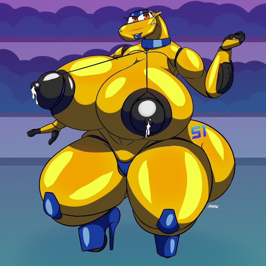 big_breasts bikini bodily_fluids breast_milking breasts camel_toe car clothing female footwear high_heels huge_breasts lactating machine milk orange_eyes shoes solo swimwear thick_thighs thong two-piece_swimsuit underwear vehicle yellow_body jiqqy cars_(disney) disney pixar cruz_ramirez humanoid living_machine 1:1 hi_res