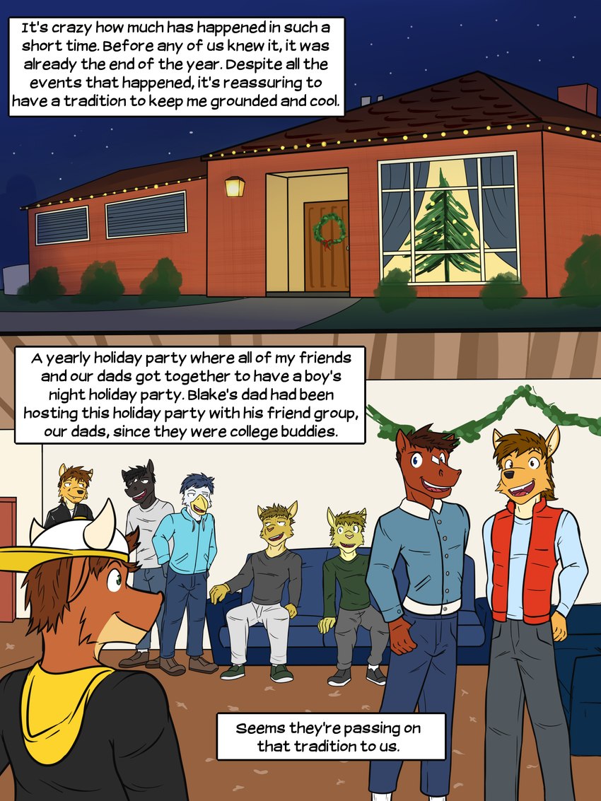 anthro christmas_lights christmas_tree christmas_wreath clothed clothing establishing_panel fully_clothed furniture group holidays male night on_sofa plant sitting sofa text tree fuze christmas texnatsu abraham_caro adam_caro blake_jackson james_oliver mond_reyes rod_reyes sam_jackson ty_conrad avian bird bovid bovine canid canine canis cattle coyote equid equine felid feline horse lynx mammal 3:4 comic english_text hi_res father_(lore) father_and_child_(lore) father_and_son_(lore) parent_(lore) parent_and_child_(lore) parent_and_son_(lore) son_(lore)