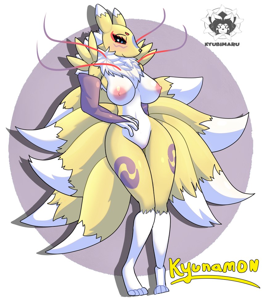 anthro breasts crossgender female nude pose solo tomoe_(symbol) kyubimaru bandai_namco digimon level-5 yo-kai_watch kyubi_(yo-kai_watch) kyunamon_(kyubimaru) canid digimon_(species) fox_spirit hybrid mammal renamon absurd_res hi_res pinup