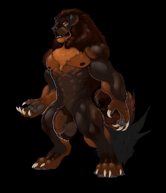 4_toes 5_fingers abs anthro ball_tuft balls barefoot biceps big_balls biped black_body black_fur black_nipples brown_body brown_eyebrows brown_fur brown_hair brown_penis brown_tail claws digitigrade eyebrows feet fingers flaccid floppy_ears foreskin front_view fur genitals grey_nose hair humanoid_genitalia humanoid_penis looking_at_viewer male multicolored_body multicolored_fur muscular muscular_anthro muscular_male nipples nude pecs penis pubes quads simple_background solo standing tail teeth text thick_penis toe_claws toes transparent_background tuft two_tone_body two_tone_fur vein veiny_penis white_claws yellow_eyes blackchaos666 thunder_(stormwx_wolf) canid canine canis domestic_dog livestock_guardian_dog mammal molosser mountain_dog pastoral_dog tibetan_mountain_dog 2019 alpha_channel digital_media_(artwork) full-length_portrait portrait url