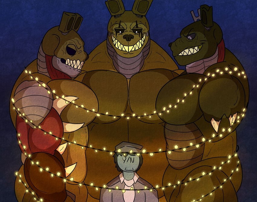 andromorph anthro christmas_decorations christmas_lights faceless_character faceless_male group intersex larger_male machine male male/male muscular muscular_anthro muscular_male size_difference y/n nastybluepal five_nights_at_freddy's five_nights_at_freddy's_3 scottgames burntrap_(fnaf) scraptrap_(fnaf) springtrap_(fnaf) animal_humanoid animatronic humanoid lagomorph leporid mammal mammal_humanoid rabbit robot digital_media_(artwork) hi_res