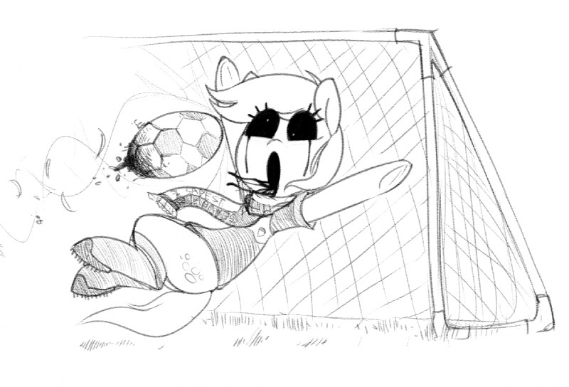 ball clothing cosmic_horror derp_eyes female goalie goalkeeper scarf soccer soccer_ball solo sport zalgo_edit mcsweezy creepypasta friendship_is_magic hasbro lovecraftian_(genre) my_little_pony derpy_hooves_(mlp) zalgo_(creepypasta) equid equine horse mammal monster pony digital_drawing_(artwork) digital_media_(artwork) monochrome