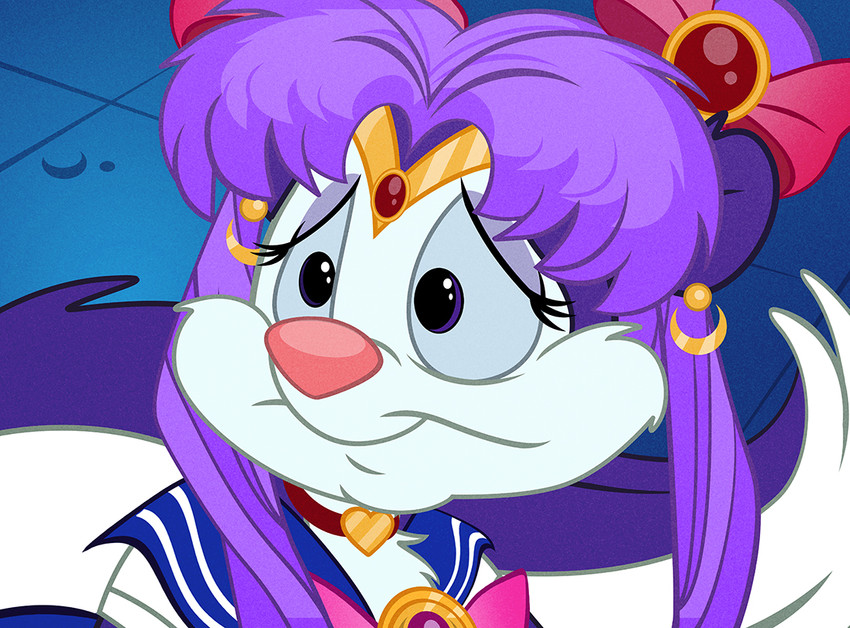 alternate_hairstyle anthro cheek_tuft choker cosplay crown ear_piercing facial_tuft female fluffy fluffy_tail headgear jewelry necklace piercing pink_nose screencap_redraw solo tail tiara tuft pixelkitties sailor_moon_(series) sailor_moon_redraw_challenge tiny_toon_adventures warner_brothers fifi_la_fume sailor_moon_(character) mammal mephitid skunk meme