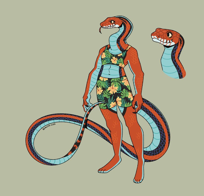 anthro biped blue_body blue_countershading claws clothed clothing countershade_arms countershade_neck countershade_tail countershade_torso countershading female fingers forked_tongue scales solo tail tongue tongue_out wolvesmaw garter_snake reptile san_francisco_garter_snake scalie snake hi_res