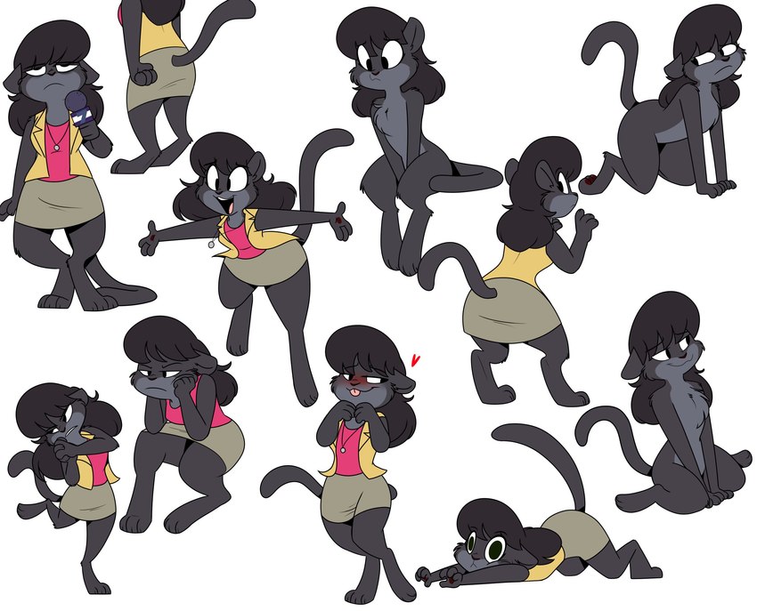 3_toes 4_fingers :< all_fours anthro barefoot big_pupils biped black_body black_ears black_fur black_hair black_mouth black_tail blep bored bottomwear chest_tuft closed_smile clothed clothed_anthro clothed_female clothing contrapposto countershade_face countershade_neck countershade_torso countershading digitigrade dilated_pupils electronics excited feet female fingers frown fur furgonomic_bottomwear furgonomics grey_body grey_countershading grey_tuft hair half-closed_eyes happy heart_symbol jewelry kneeling microphone mouth_closed multiple_poses narrowed_eyes naturally_censored necklace news news_reporter nude nude_anthro nude_female on_one_leg open_clothing open_mouth open_smile open_topwear open_vest pencil_skirt pink_clothing pink_shirt pink_tank_top pink_topwear pose pupils reporter shirt sitting skirt sleeveless smile solo standing stretching tail tail_through_skirt tan_bottomwear tan_clothing tan_skirt tank_top toes tongue tongue_out topwear tuft vest wariza yellow_clothing yellow_topwear yellow_vest kabula_(artist) mynx_sable felid mammal pantherine 2018 colored digital_drawing_(artwork) digital_media_(artwork) hi_res multiple_images