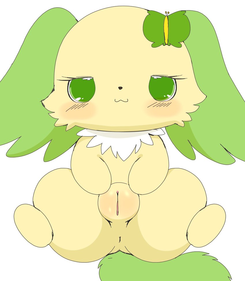 accessory anthro anus aroused bedroom_eyes blush butt butterfly_clip chest_tuft chibi clitoris digitigrade female fluffy fluffy_ears fluffy_tail fur genitals green_ears green_eyes green_tail hair_accessory hairclip half-closed_eyes narrowed_eyes plump_labia presenting presenting_pussy pussy pussy_squish seductive semi-anthro short_stack simple_background solo spread_legs spreading tail thick_thighs tuft yellow_body yellow_fur azuo jewelpet sanrio sega sega_fave peridot_(jewelpet) canid canine canis domestic_dog mammal papillon toy_dog digital_drawing_(artwork) digital_media_(artwork) hi_res