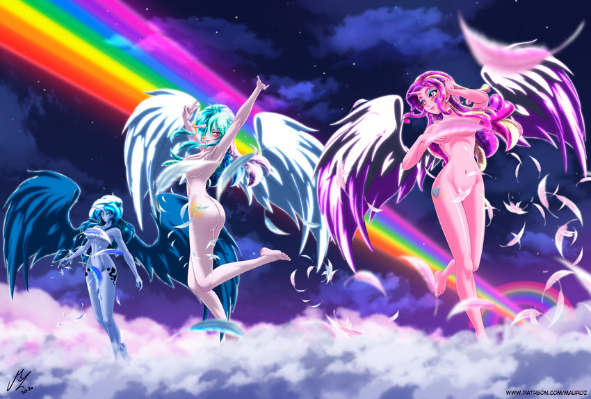 alternate_species anthro big_breasts blush breasts butt cloud convenient_censorship feathered_wings feathers female group horn humanoidized looking_at_viewer nude rainbow text wings mauroz friendship_is_magic hasbro my_little_pony princess_cadance_(mlp) princess_celestia_(mlp) princess_luna_(mlp) horned_humanoid humanoid winged_humanoid absurd_res hi_res url sibling_(lore) sister_(lore) sisters_(lore)