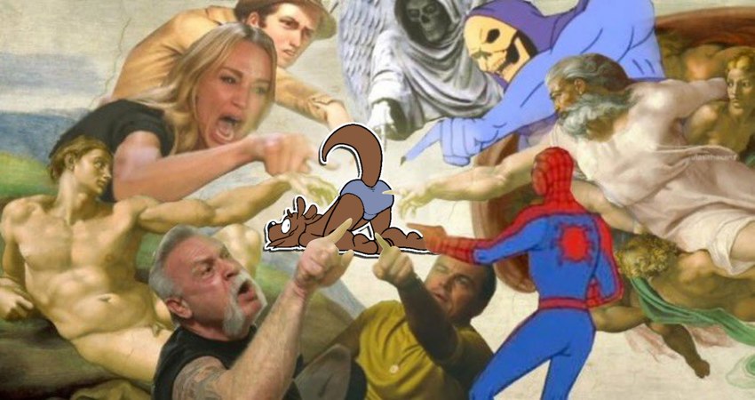 adam, spider-man, ziggy, god, leonardo dicaprio, and etc (woman yelling at a cat and etc) created by michelangelo di lodovico buonarroti simoni and otterdownunder