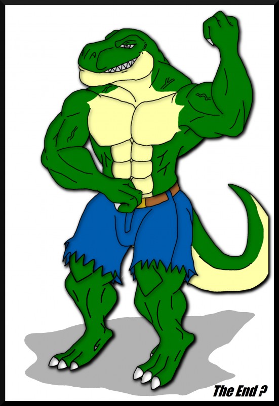 abs anthro biceps clothed clothing flexing green_body green_skin male muscular muscular_anthro muscular_male pecs pose scales solo tail topless maxime-jeanne thomas_carter dinosaur prehistoric_species reptile scalie theropod tyrannosaurid tyrannosauroid tyrannosaurus tyrannosaurus_rex 2013 absurd_res comic hi_res