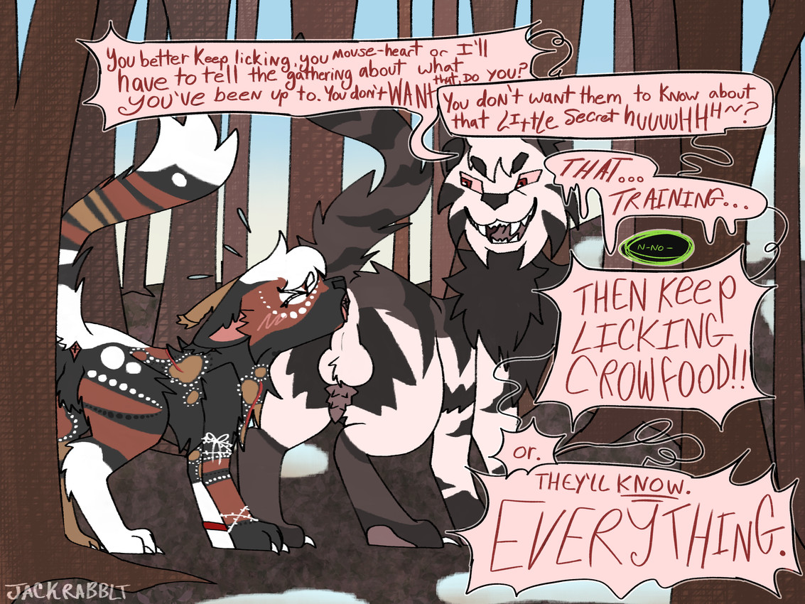 adolescent ambiguous_gender ambiguous_rimming ambiguous_rimming_male anal claws countershading dialogue dirt duo feral feral_on_feral forced forest hill leaf leaves_on_ground male/null oral outside pawpads paws plant rape red_eyes rimming rimming_male sex snow speech_bubble stripes tabby_fur text threatening tree winter young young_feral jackrabbit_(artist) warriors_(book_series) anonymous_character fan_character domestic_cat felid feline felis mammal 2025 4:3 english_text hi_res signature nonbinary_(lore)