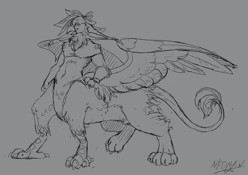 big_ears claws feet male solo talons toes wings neo_yin mythology avian avian_taur gryphon gryphon_taur mythological_avian mythological_creature taur absurd_res hi_res sketch