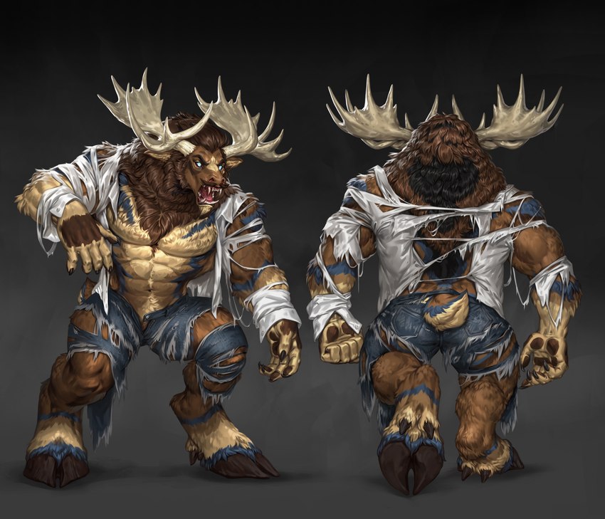 abs anthro antlers fur horn male muscular muscular_anthro muscular_male pawpads pecs scut_tail short_tail tail levelviolet diffuse_moose deer mammal moose new_world_deer werecreature weredeer weremoose werenew_world_deer hi_res